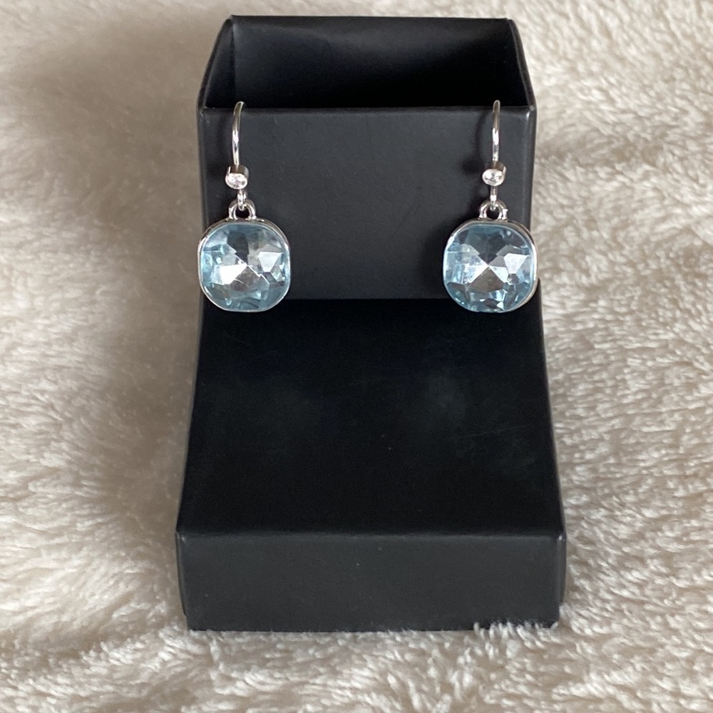 Shimmering Teardrop Earrings Blue Stone Silvertoned Avon New